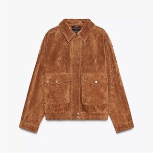 ZARA 100% LEATHER BOMBER JACKET WITH POCKETS